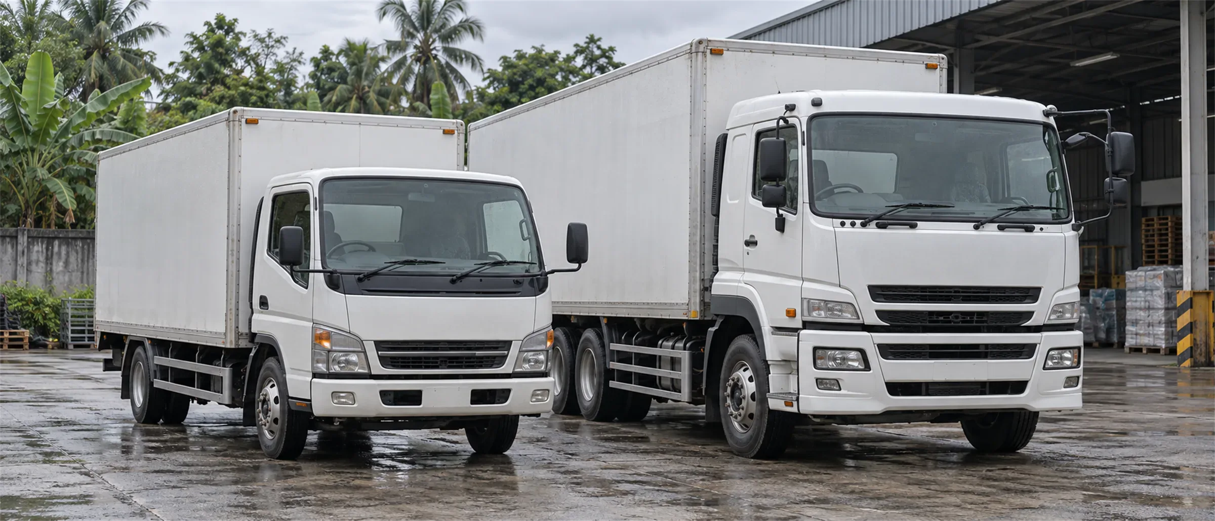 Truk CDD box dan Fuso box berdampingan untuk perbandingan ukuran